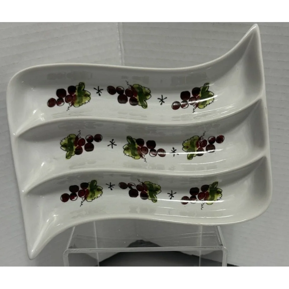 California Pantry Olive/Pickle Ceramic Serving Dish Divided Snack Appetizer 6x8